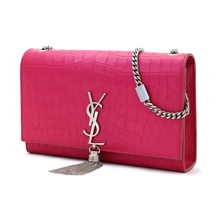 サンローラン(SAINT LAURENT) クラシックケイト 2WAYチェーンショルダーバッグ 354119 クロコ調 型押し レザー ピンク ハンドバッグ 保存袋