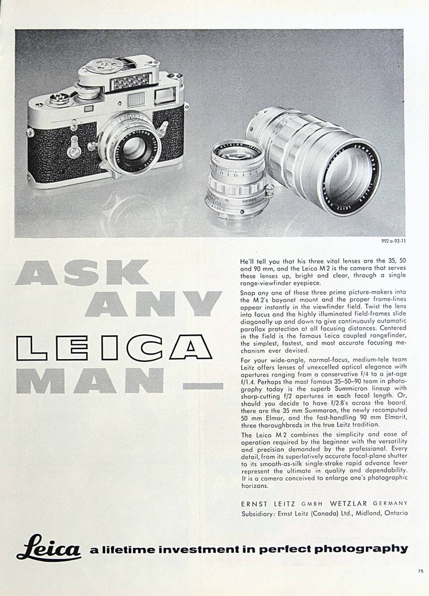 稀少・広告！1960年ライカ カメラ広告/Leitz Leica M2 camera/Germany/C