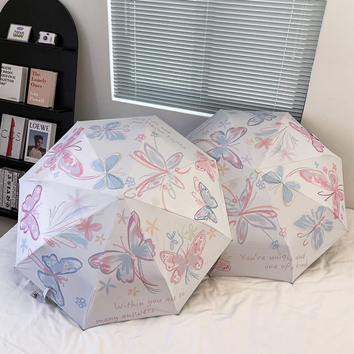 新発売　晴雨兼用日傘 折りたたみ傘 UVカット 日傘 雨傘 丈夫 ワンタッチ　便利　カラフル　蝶々　オシャレ　レディース　可愛い