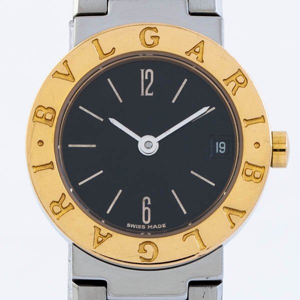 BVLGARI ブルガリ BB23SG ブルガリブルガリ K18 YG/SS デイト クォーツ ブラック文字盤 レディース腕時計 #37652YR