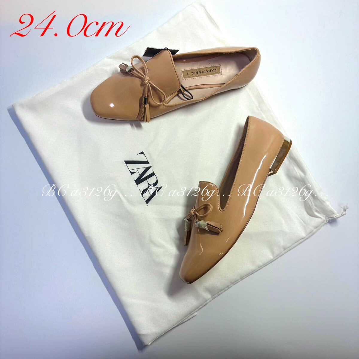 新品 ZARA パンプス 24.0cm 37 BEIGE レディース ザラ パンプス ローファー エナメル タグ付き