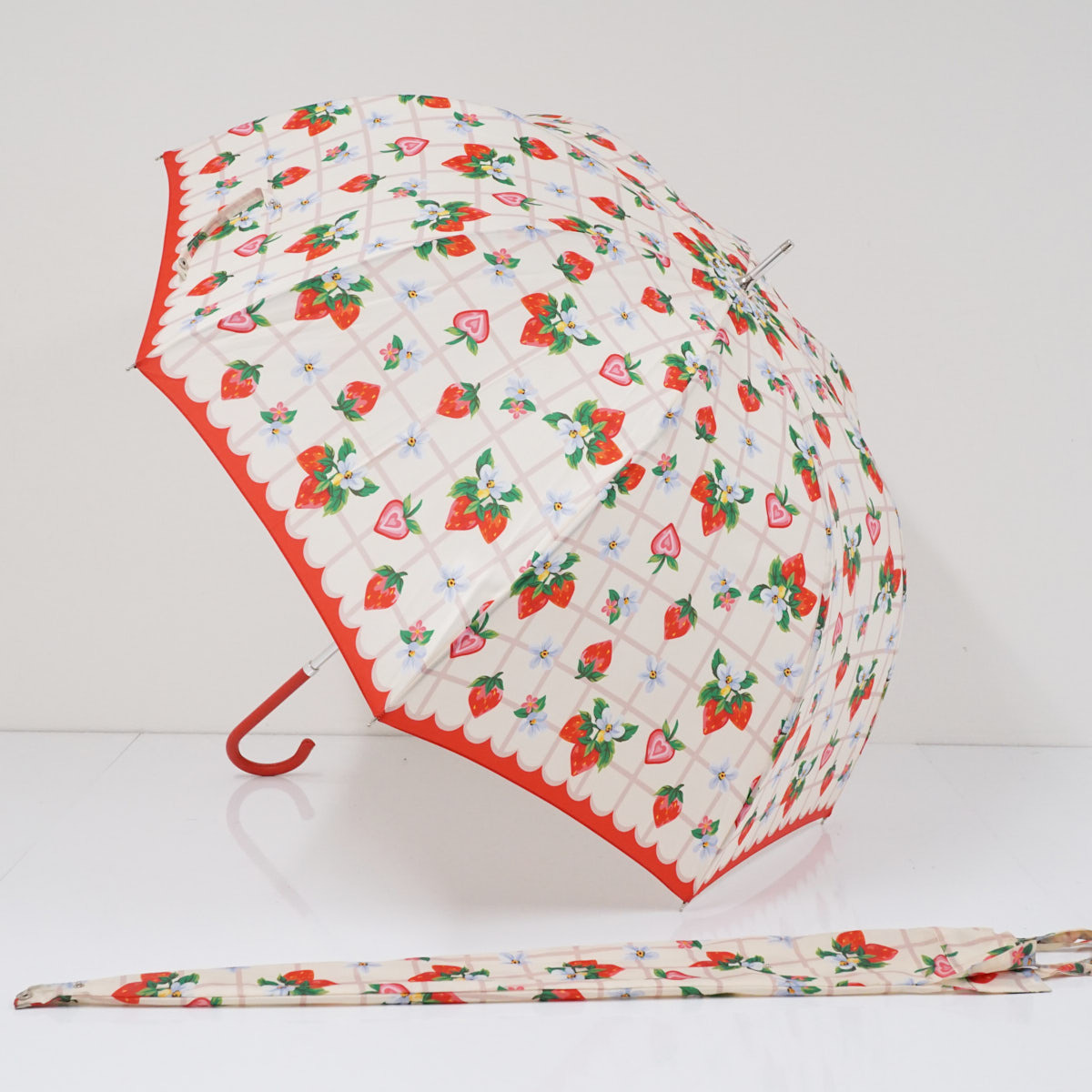傘 FEILER フェイラー USED品 ストロベリーフィールド プティ レインアイテムコレクション イチゴ かわいい 60cm S2791