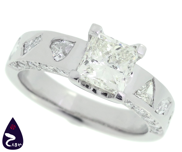 【質Shop天満屋】【仕上げ品】Pt900 ダイヤ ファッションリング メインD 1.504ct メレD 合計0.89ct 約8.3g 約13号 カード鑑別書付
