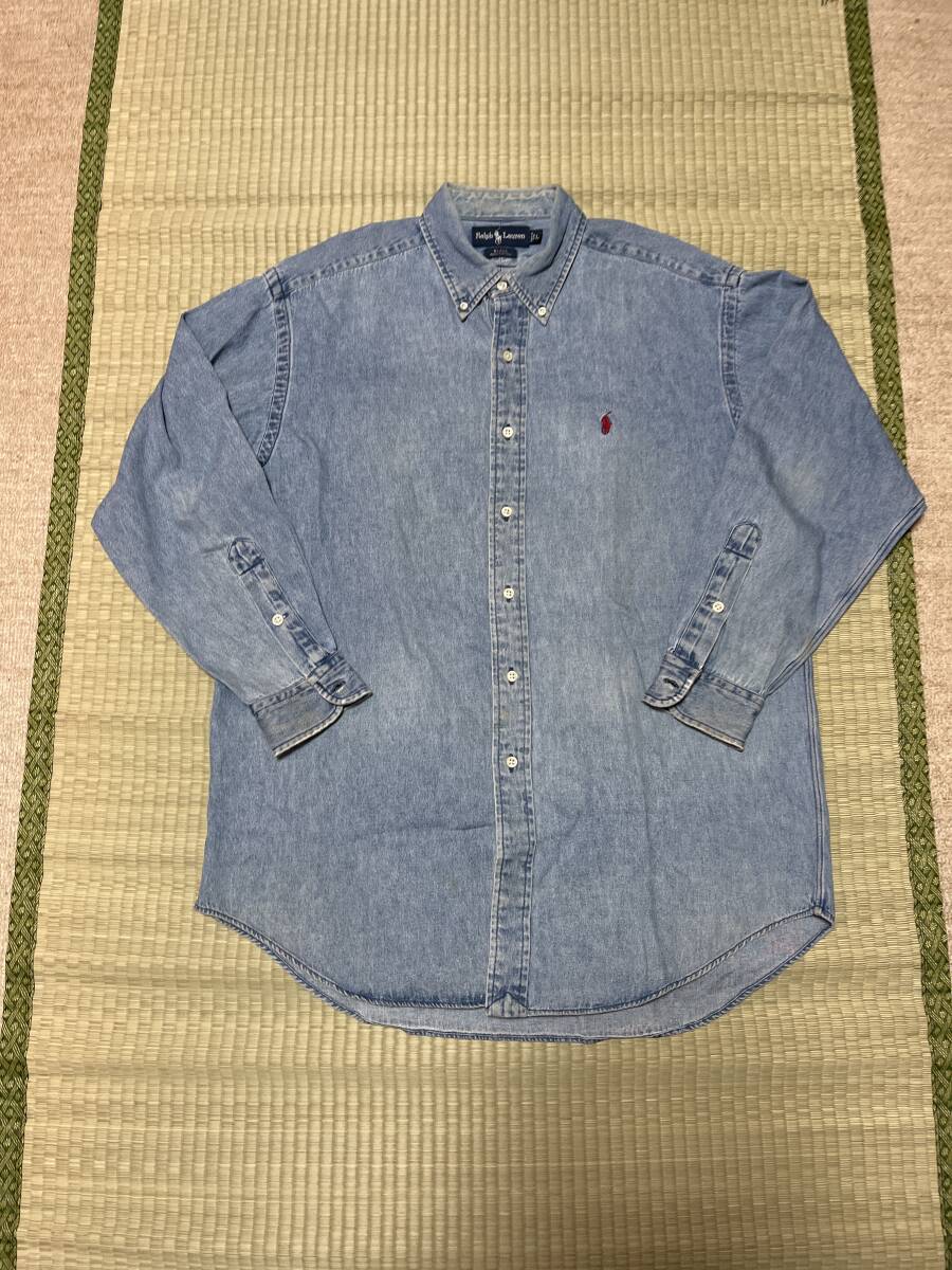 POLO ラルフローレン 長袖 デニムシャツ 表記L 希少 レア 廃盤 人気 デザイン 定番 メンズ アメカジ カジュアル ファッション 古着