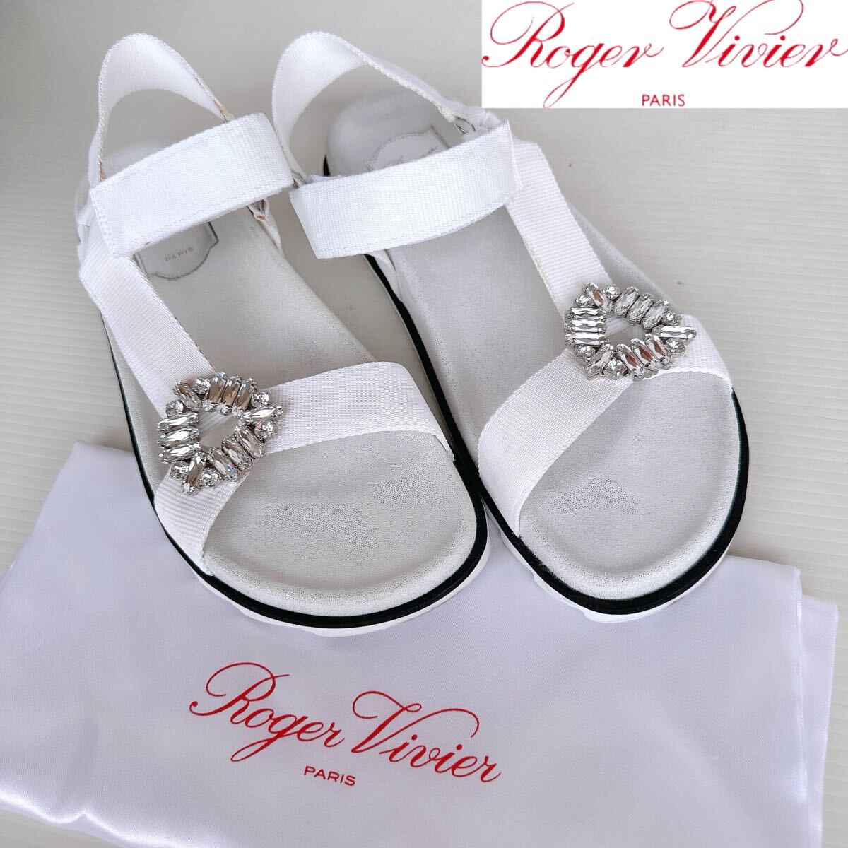 Roger Vivier ロジェヴィヴィエ ビジューバックル クリスタル ラインストーン装飾 フラットシューズ スライドサンダル 37 シューズ 靴