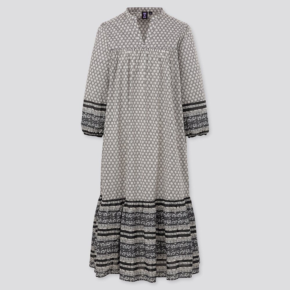 【新品・S・ブラック】ユニクロ×アナスイ コットンワンピース（7分袖 ANNA SUI/アナ スイとユニクロが贈るソフトボヘミアンコレクション