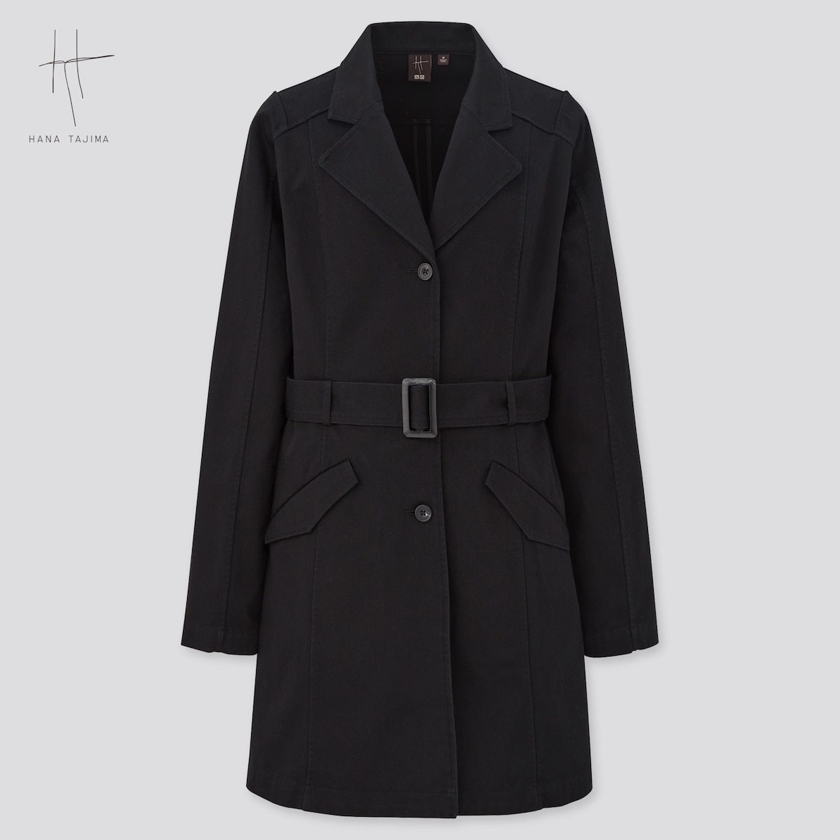【新品・Ｌ・ブラック】ユニクロ×ハナタジマ　HANA TAJIMA FOR UNIQLO コート　コットン100%素材の定番コート 黒 2020AW 春コート 　