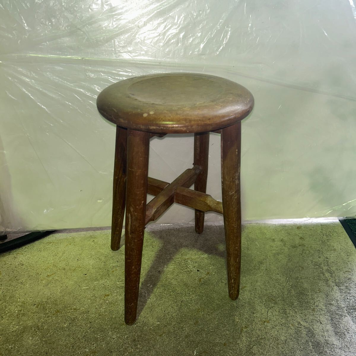 昭和レトロ♪【丸椅子】木製スツール！高さ約44cm直径約26cm(検索:作業椅子 丸イス アンティークチェア 腰掛 サイドテーブル ウッドチェア