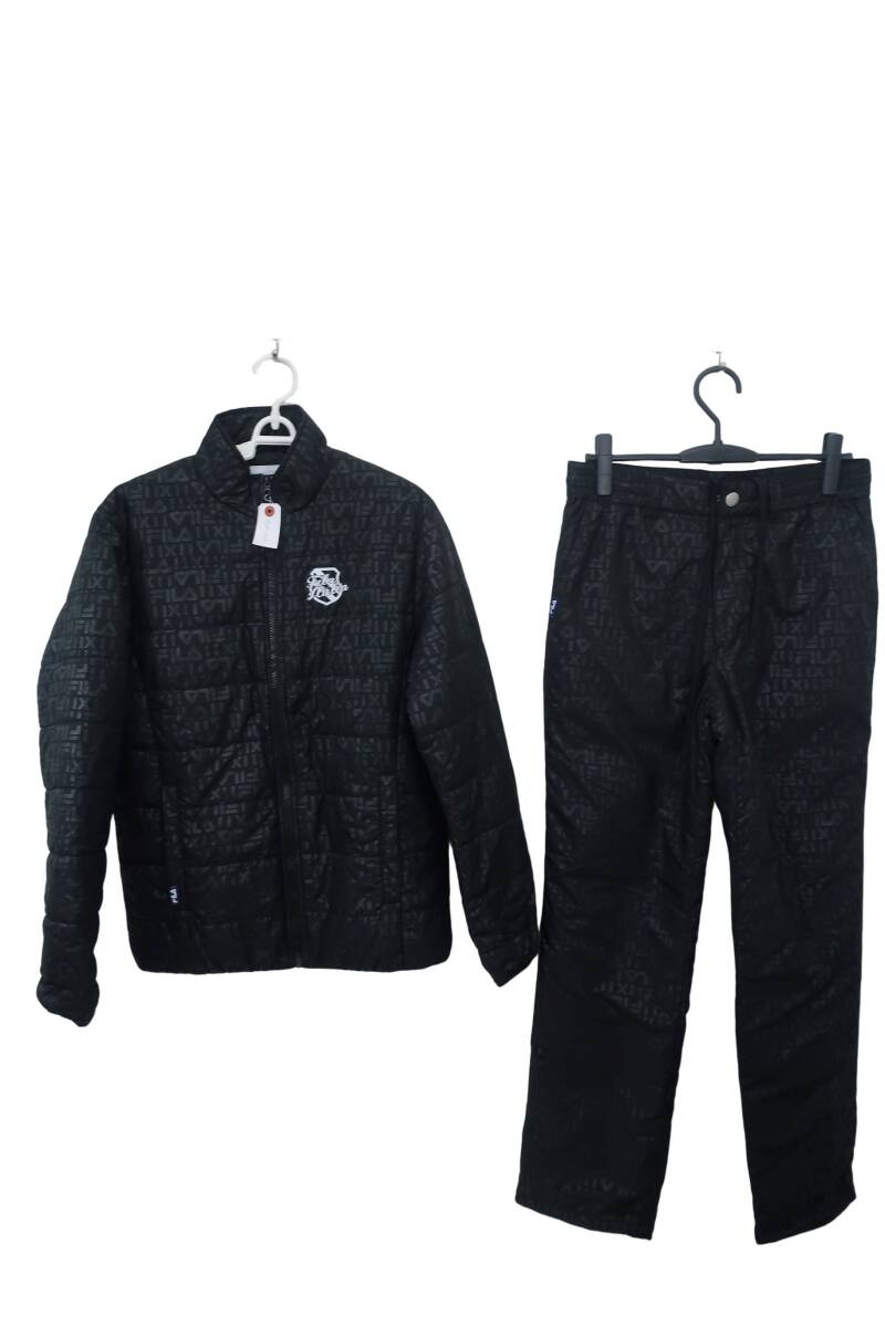 【40%オフ】【美品】FILA GOLF(フィラゴルフ) ナイロンジャケット&ナイロンパンツ セットアップ 黒総柄 メンズ M ゴルフ用品 2506-0323 中