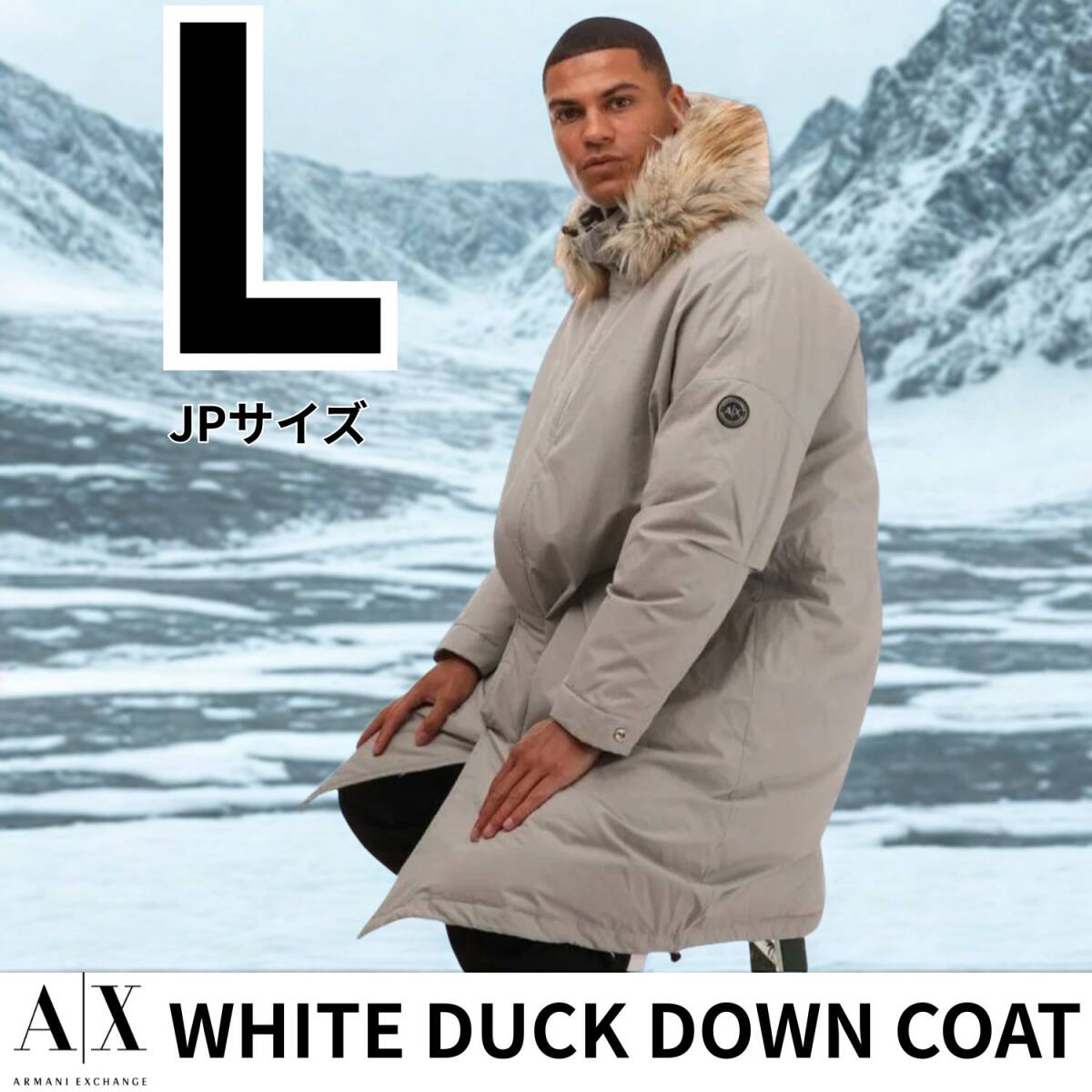 ◆モデル出品◆新品 Lサイズ A/X アルマーニエクスチェンジ ホワイトダックダウンコート/モッズコート ナチャラルグレー ARMANI EXCHANGE