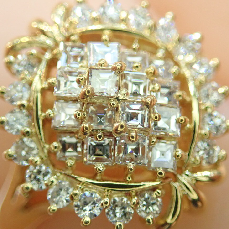 ■K18YG ダイヤモンドファッションリング D:0.54ct■スクエア・ブリリアントカット■指輪■中古磨き仕上げ■