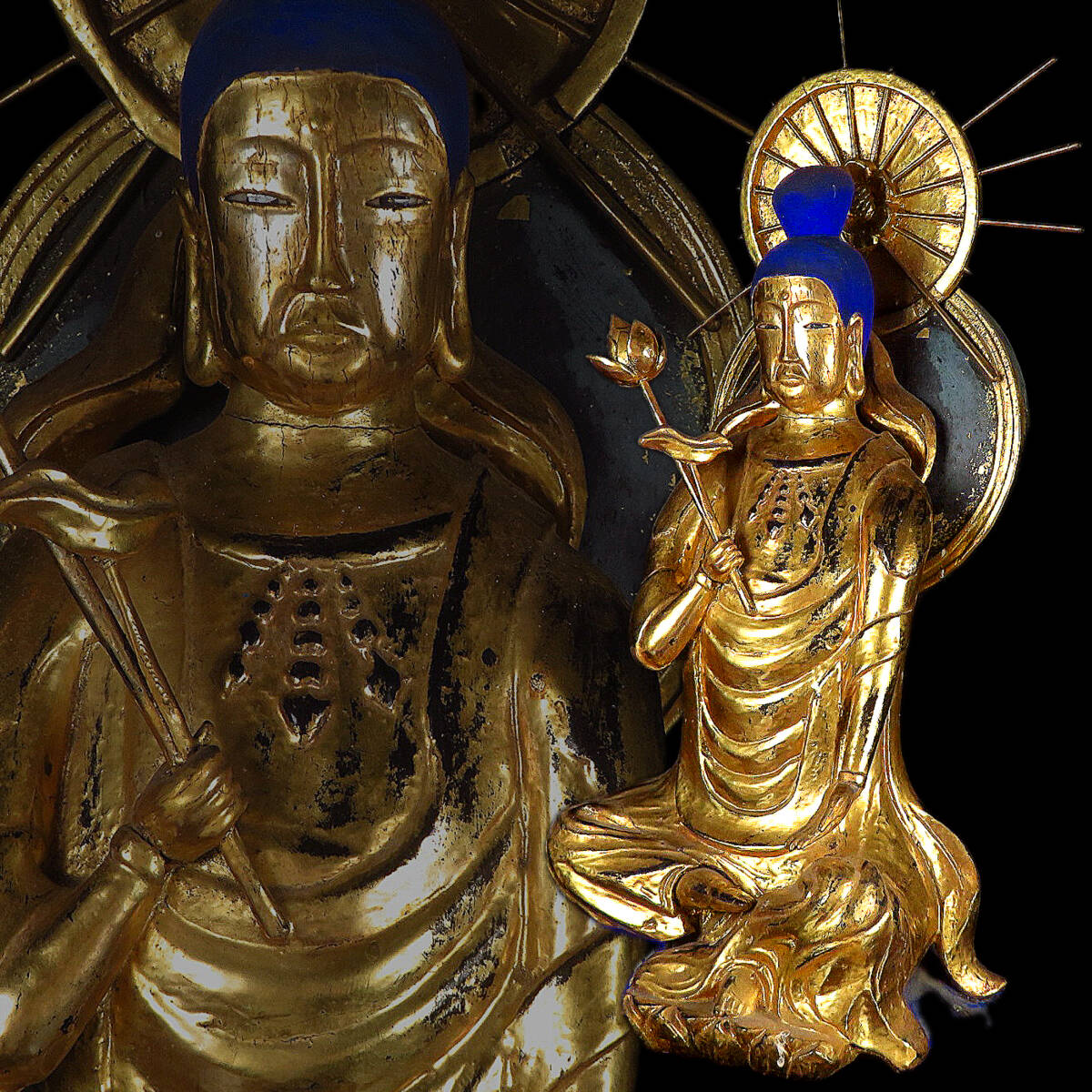 【SAKURAYA】旧家整理品【木彫彩色 玉眼入 古い民衆仏】仏教美術 佛像 寺院 仏閣 観音 仏壇 仏具 金塗 置物 時代 骨董品 古美術品 高さ53cm