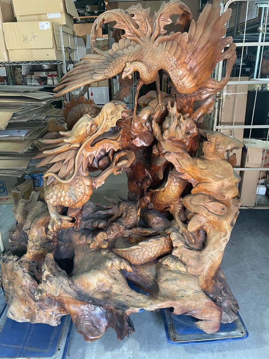 衝立　 木彫　龍　鳳凰　竜　彫物　木製　 オブジェ インテリア 木彫り 置物 アンティーク
