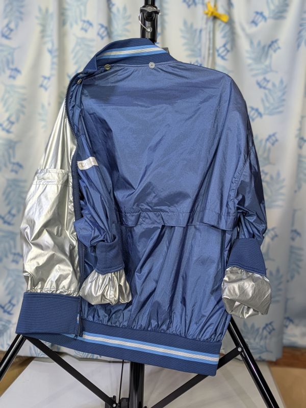 Y2K チャンピオン 美 M 上着 青 ナイロン ウインドブレーカー ジャケット champion 裏アルミコーティング エクササイズ サウナ