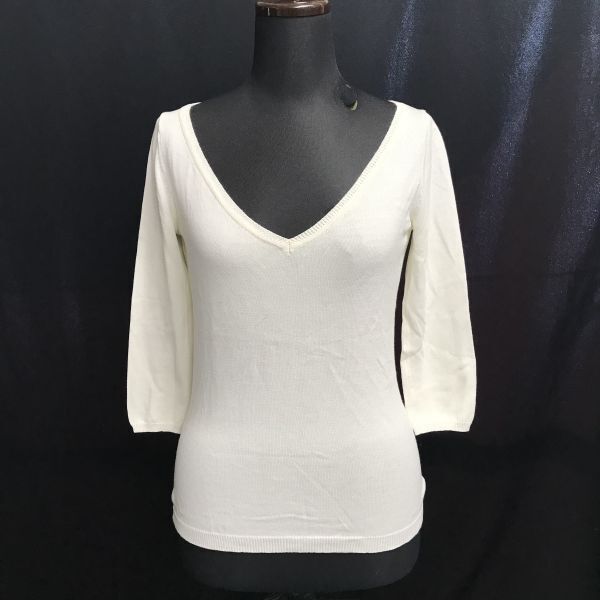 セオリー/theory★七分袖/ニットセーター【レディース2/M/白/white】薄手/Vネック/Tops/Shirts◆BH998