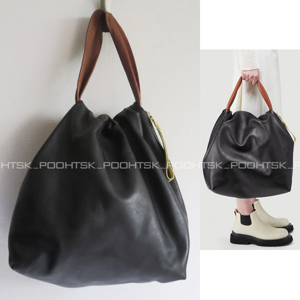 JIL SANDER ジルサンダー SOFT CRUSH SHOULDER BAG ソフト クラッシュ スムース レザー サイド ジップ ラージ ショルダー バッグ ブラック