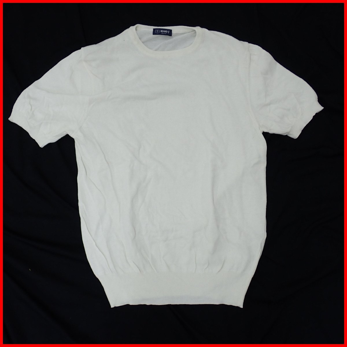 ★BEAMS F/ビームスF クルーネック 半袖ニットTシャツ 48/メンズM相当/オフホワイト/コットン/イタリア製/21-04-0155-872&2051900329拍卖