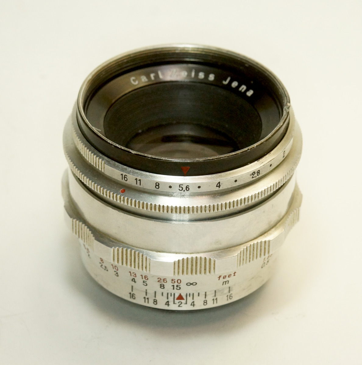ドイツ製 Carl Zeiss Jena Biotar 2/58 M42 34NB-177 Q1 Red T シルバー 絞羽10枚 中期型 プリセットフルマニュアル絞 50年代