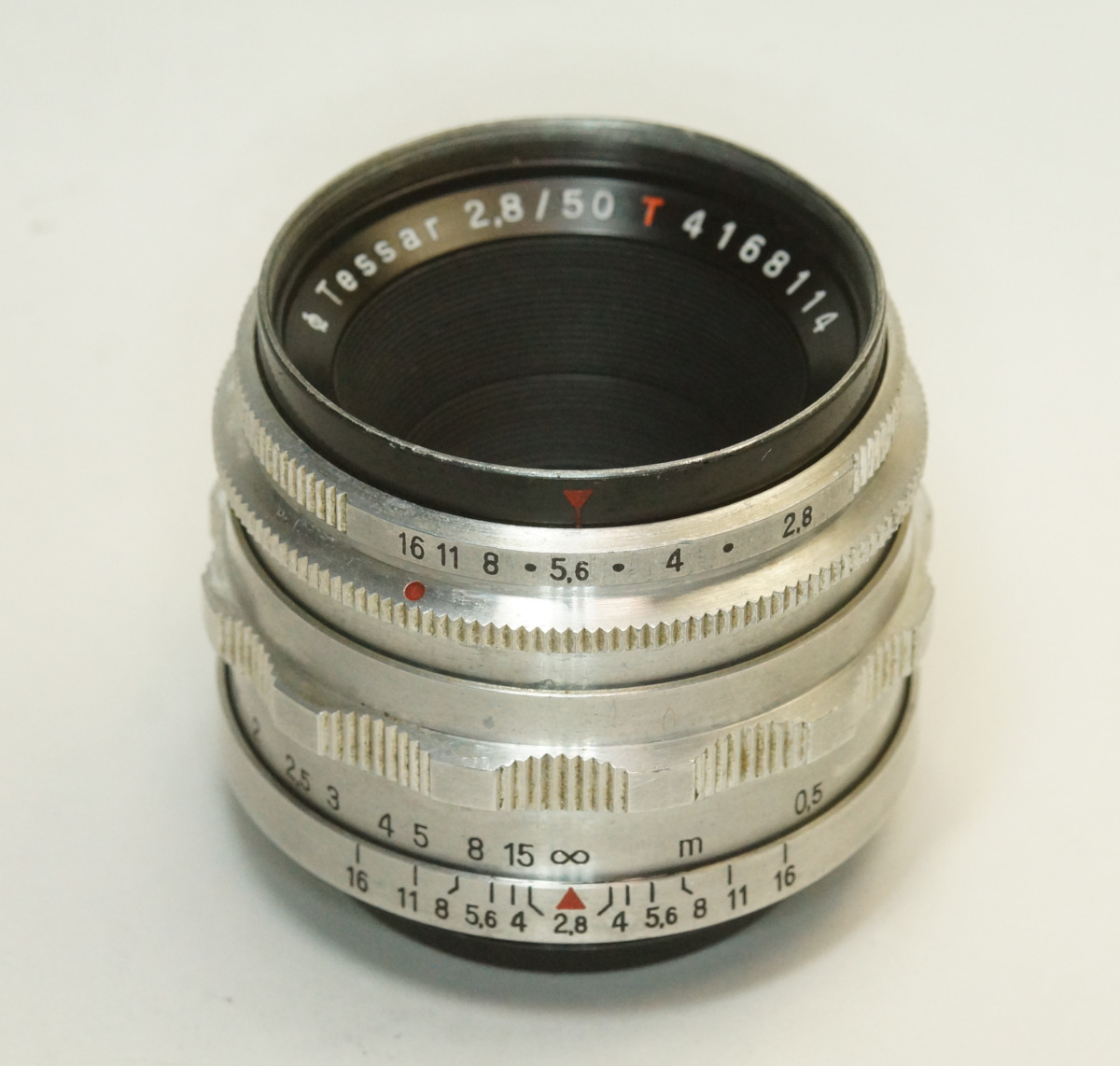 ドイツ製 Carl Zeiss Jena Tessar 2.8/50 M42 900NB-114 シルバー 絞羽12枚 Q1 RedT 50年代 プリセットフルマニュアル絞 
