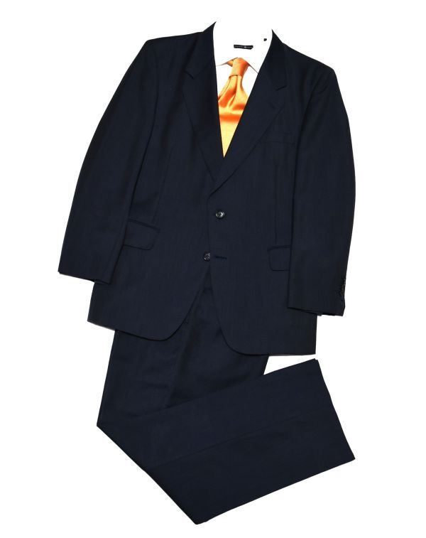 ★DORMEUIL★ドーメル★14万★松坂屋百貨店高級オーダー品★大人の色気感じるダークネイビー★差をつけ存在感ある2釦春夏スーツAB5本切羽M