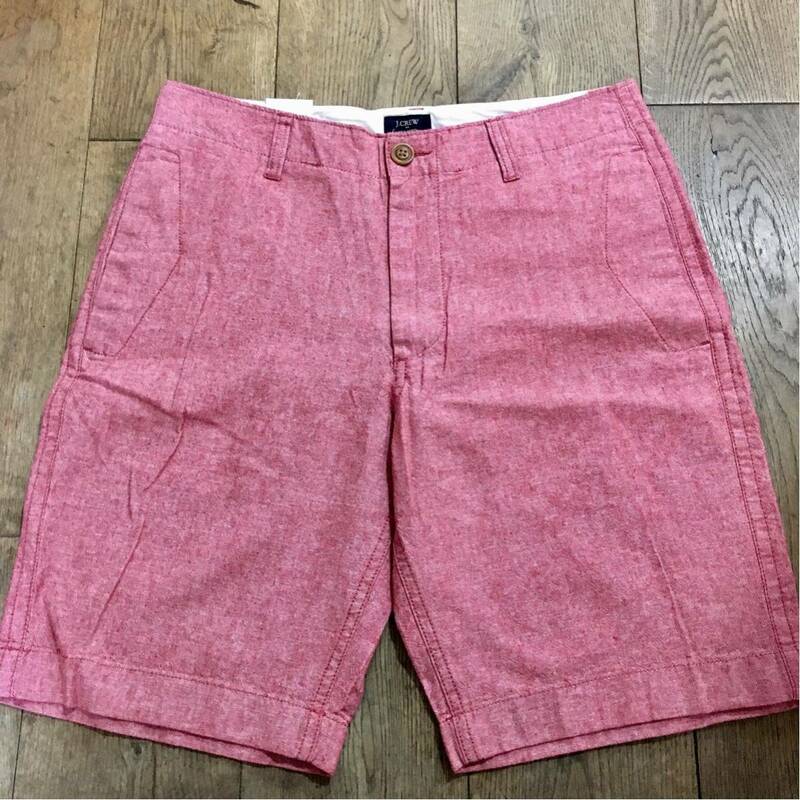 新品 J-CREW リネン×コットン ショートパンツ 赤杢 W30