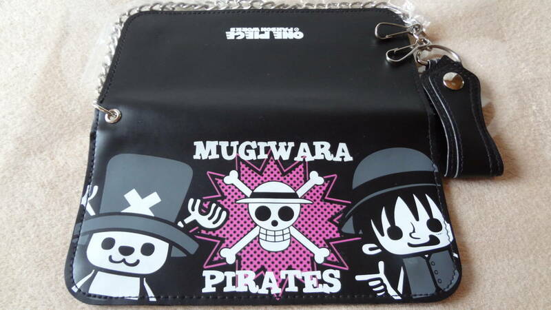 ★ワンピース・ウォレットチェーン付長財布 MUGIWARA PIRATES★合成黒皮革で水濡れＯＫ・希少極美品・送料負担します。