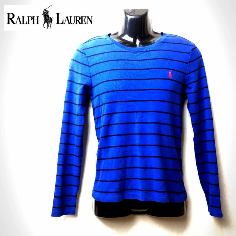 即決★Ralph Lauren★ラルフローレン★メンズ★ロンT★長袖Tシャツ★ボーダー★Lサイズ★丸首★青×黒★ワンポイント★刺繍★ポロ★