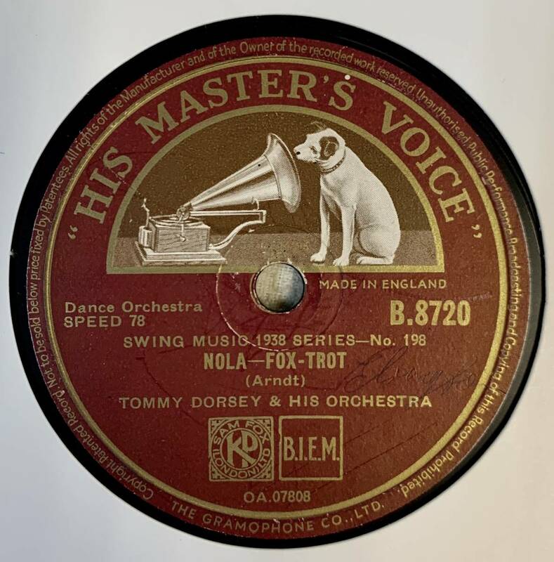 TOMMY DRESY & HIS CHESTRA / NOLA /WHO (HMV B. 8720)　SP 盤　78rpm JAZZ 《英》