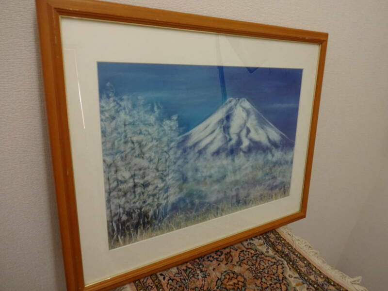 ■□フレーム付き絵画　水彩画　富士山　風景画　サイン入り　インテリア　ディスプレイ　アート□■