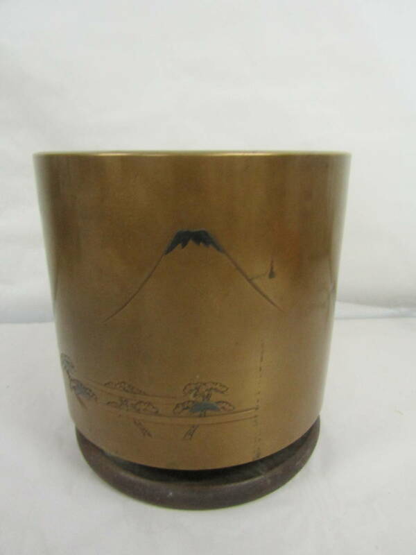 富士山柄象嵌入銅火鉢（Ｇ654）