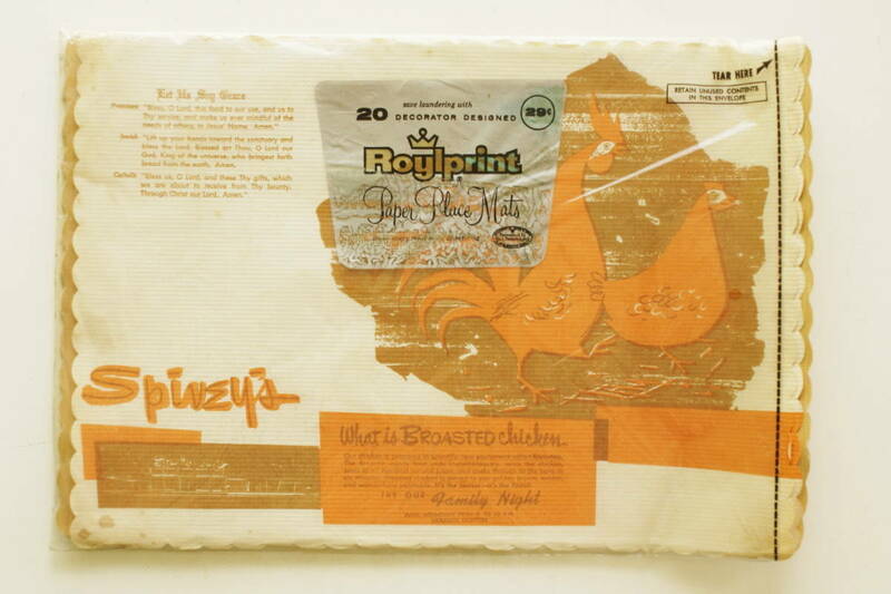 デッドストック！ ビンテージ 1950's ランチョンマット 松の木 チキン柄 ルースター プレースマット パーティー 60's キッチン用品 食器