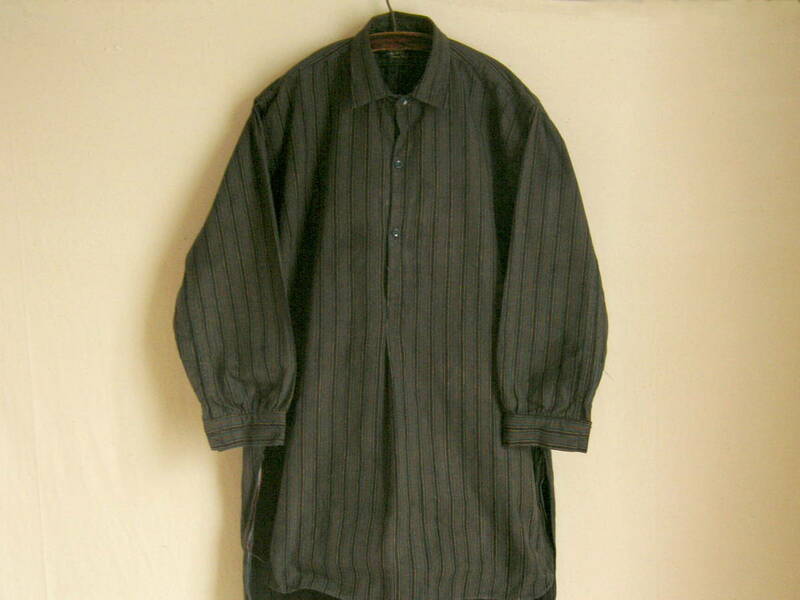 1940sフランス暗色ワークスモックシャツ フレンチビンテージ コットンツイル 裏起毛 グランパ チュニック プルオーバー ワンピース 50s