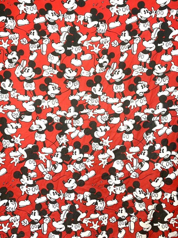 ■USA製 Disney ディズニー MICKEY ミッキーマウス 総柄 ビンテージ フィットタイプ ベットシーツ リメイク 生地 ファブリック 大判■