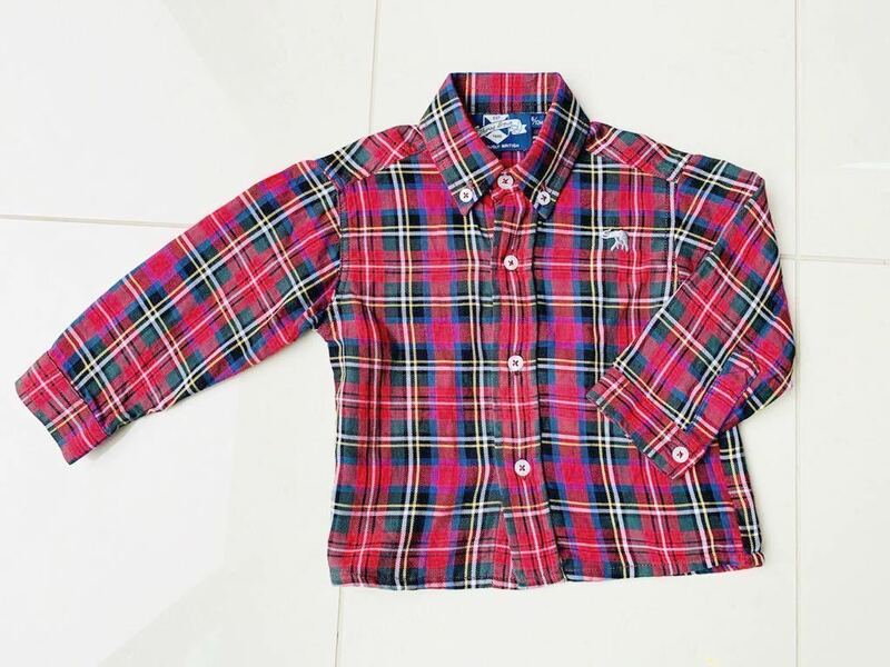 【ほぼ未使用】イギリス製　人気　Thomas Brown 子供服　タータンチェック　コットン　シャツ　6ヶ月～1歳くらい　100%綿