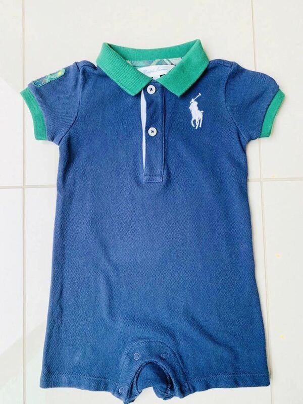 【美品】ラルフローレン 70 ロンパース　RALPH LAUREN baby ロンパース 半袖　新生児　6ヶ月　ネイビー　紺　オールイン　ジャンプスーツ