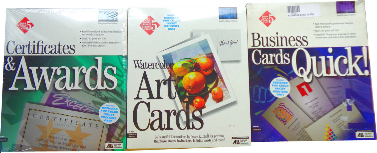 新古品 英語版Win95用 カード作成ソフト３セット　証明書・賞状・名刺・挨拶状他