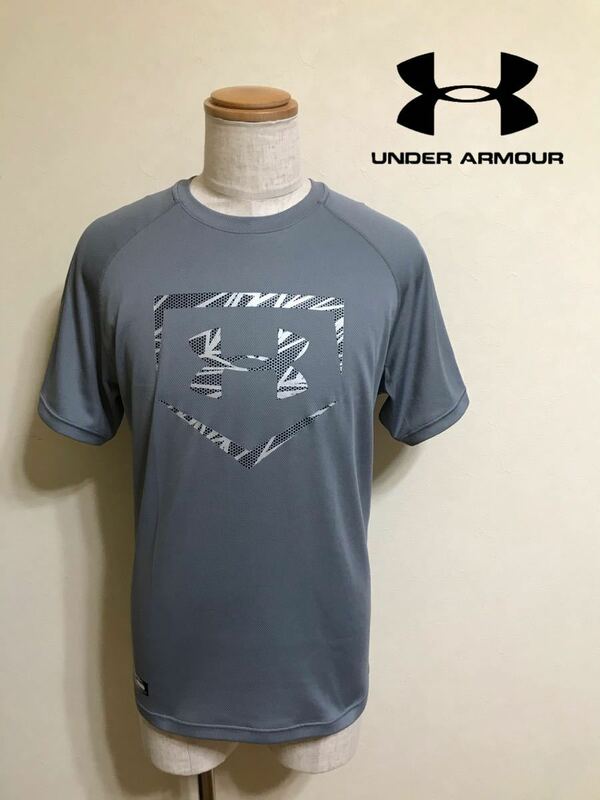UNDER ARMOUR アンダーアーマー ベースボール ビッグロゴ ドライ Tシャツ ウェア トップス サイズLG 半袖 グレー MBB2177 野球