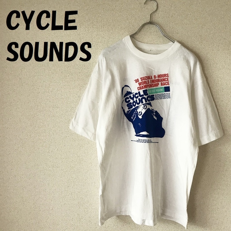 【人気】CYCLE SOUNDS/サイクルサウンズ 88年 鈴鹿8耐 プリント Tシャツ ホワイトxブルー サイズL/6440