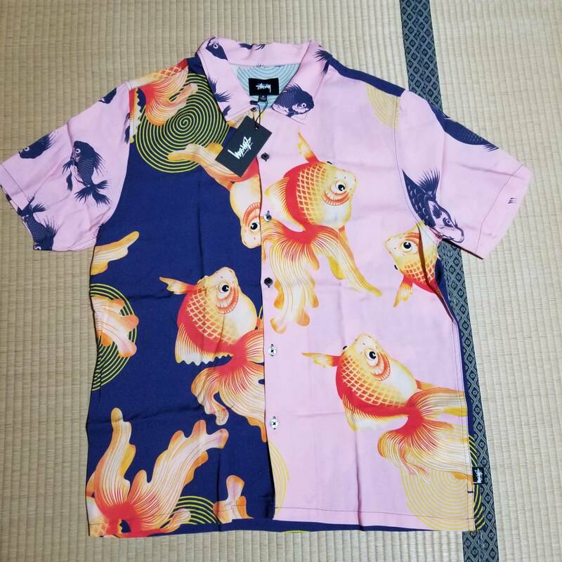 STUSSY　ステューシー　アロハシャツ　金魚　M　クレイジーパターン　和柄　らんちゅう　りゅうきん　Hawaiian shirt　アロハ　サンサーフ