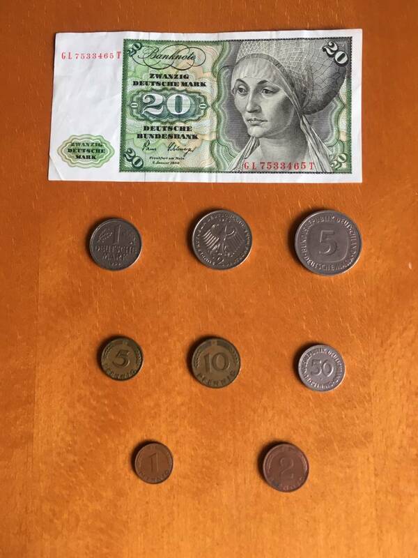 西ドイツ 紙幣 コイン 貨幣 マルク ペニヒ 9種 20マルク 5マルク 2マルク 1マルク 50ペニヒ 10ペニヒ 5ペニヒ 2ペニヒ 1ペニヒ 1949～1975