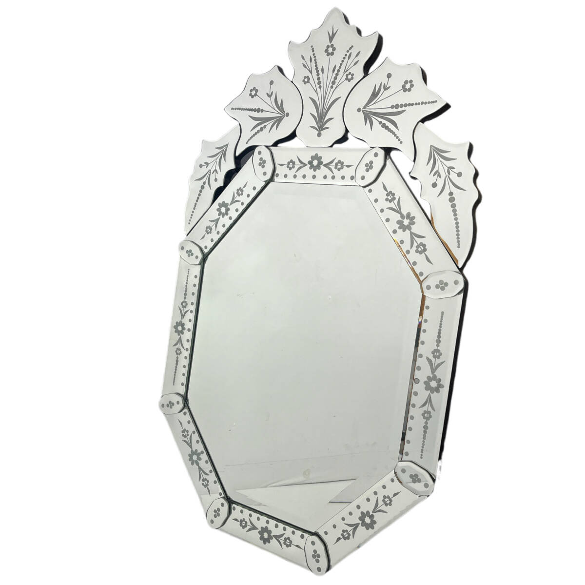 (志)アンティーク イタリア製 ベネチアンミラー 壁掛け 鏡 ウォールミラー H83×W50cm ヴィンテージ 検 )芸術品 工芸品 (o)0712A