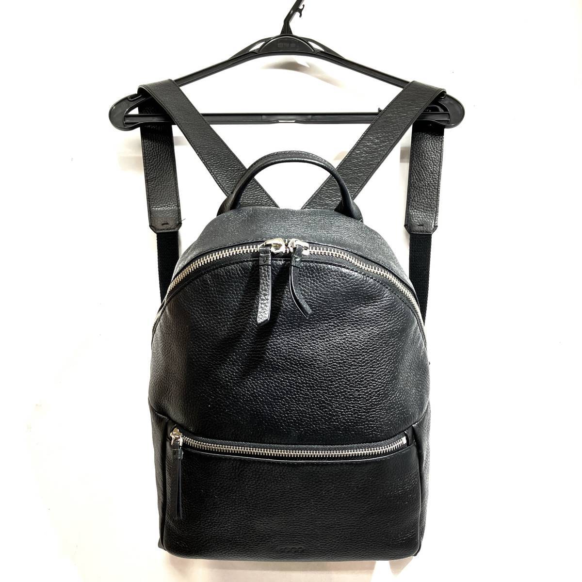 (志)【美品】ecco(エコー) レザー リュックサック バックパック ブラック 黒 デイパッグ レディース (検)SP3　(I)0728Z