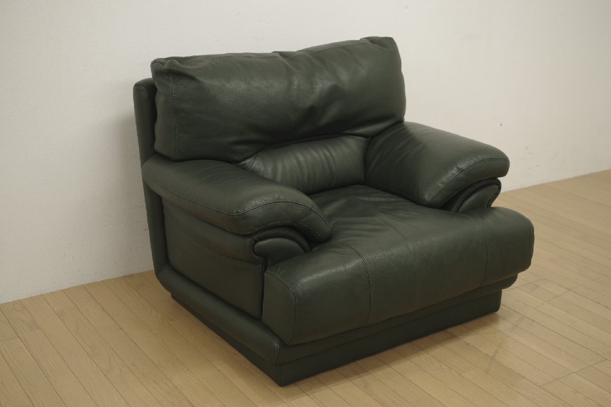 NICOLETTI ニコレッティ 1人掛けソファ シングルソファ 1P 肘掛椅子 総本革 モダン リビング 応接 イタリア製 グリーン 緑 (A)