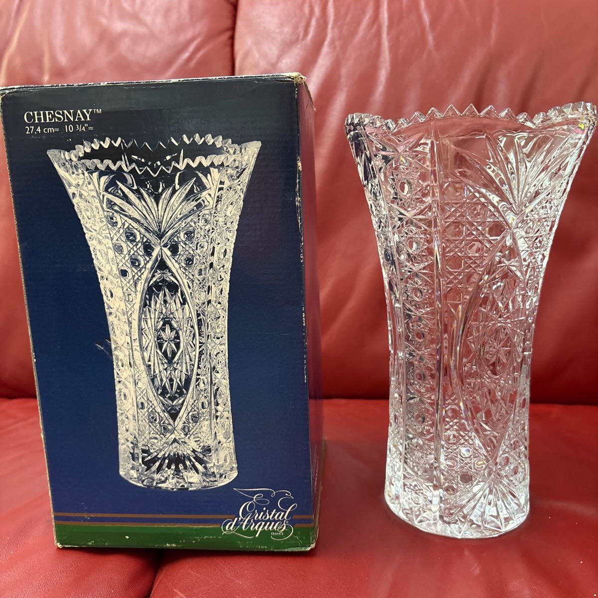 未使用　フランス製　花瓶　フラワーベース クリスタルガラス CHESNAY 花器 ガラス　置物 インテリア　高さ約18㎝
