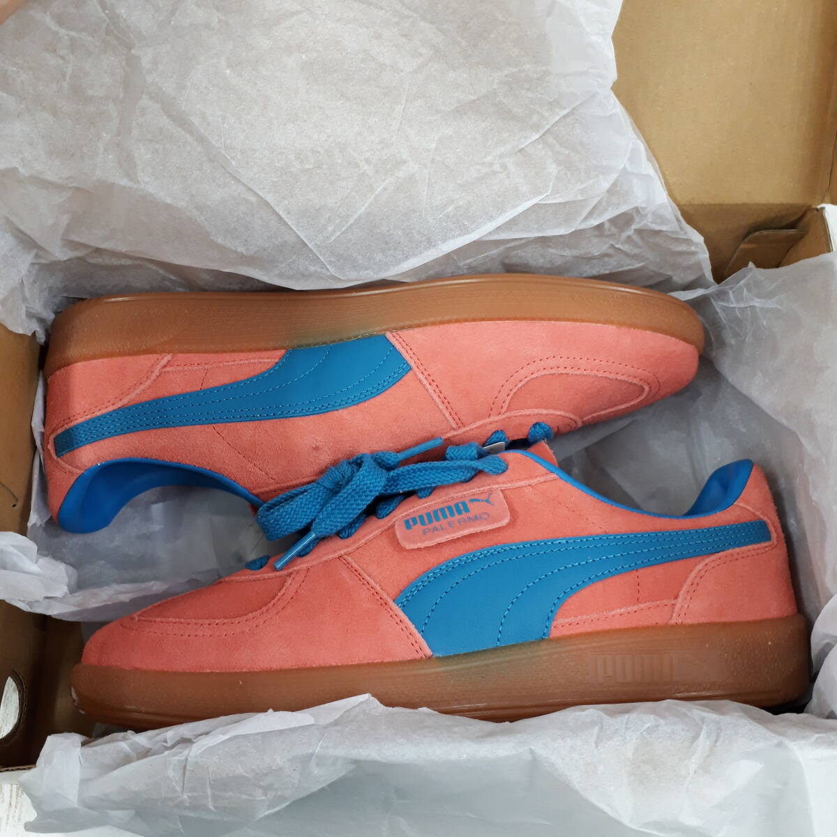 靴892-192♪【80】未使用に近い PUMA Palermo Peach Frost トロピカルブルー 28㎝ 396463-46