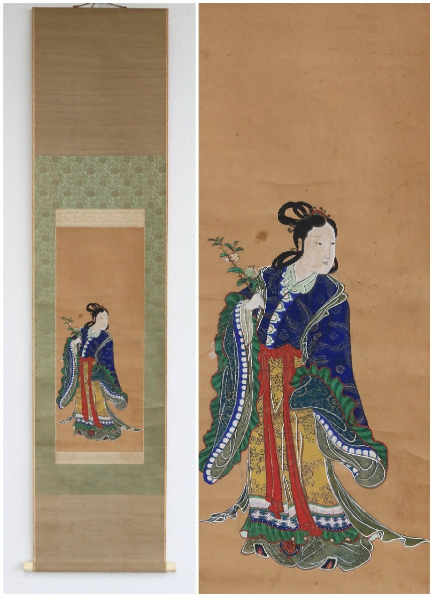 中国美人画　西王母　紙本軸装　掛軸　書画