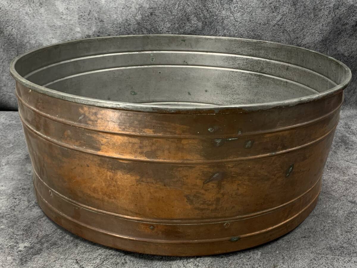 【 レトロ アンティーク 銅製 桶 銅器 】工芸品 古道具 小民具 骨董 時代物 インテリア 桶 タライ