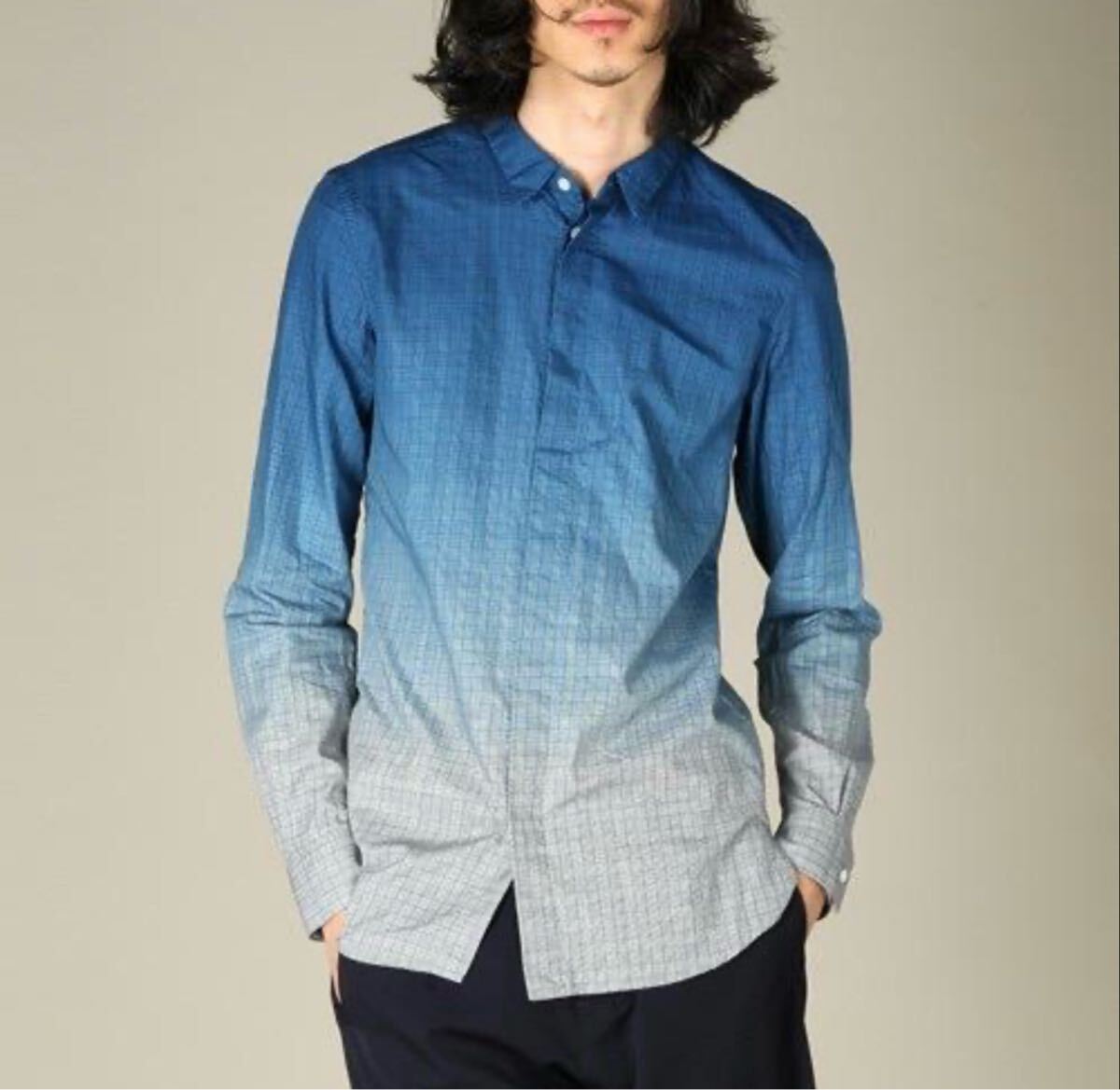 試着のみ　ダイエットブッチャースリムスキン　グラデーション ボタンダウンシャツ 長袖シャツ パープル