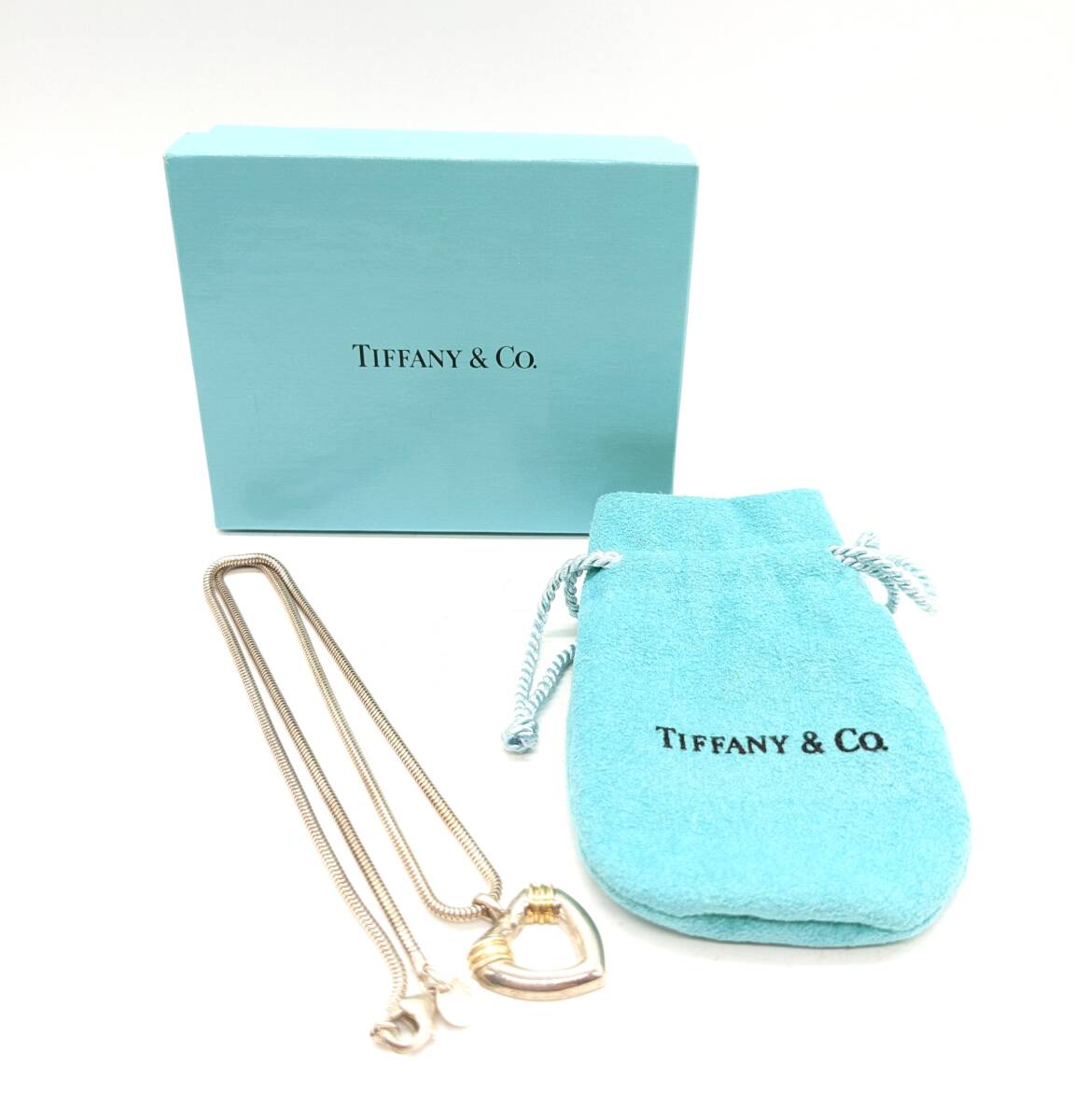 ■【箱付】TIFFANY＆Co ティファニー ハート ネックレス 750 925 K18 シルバー スネークチェーン ペンダント ヴィンテージ