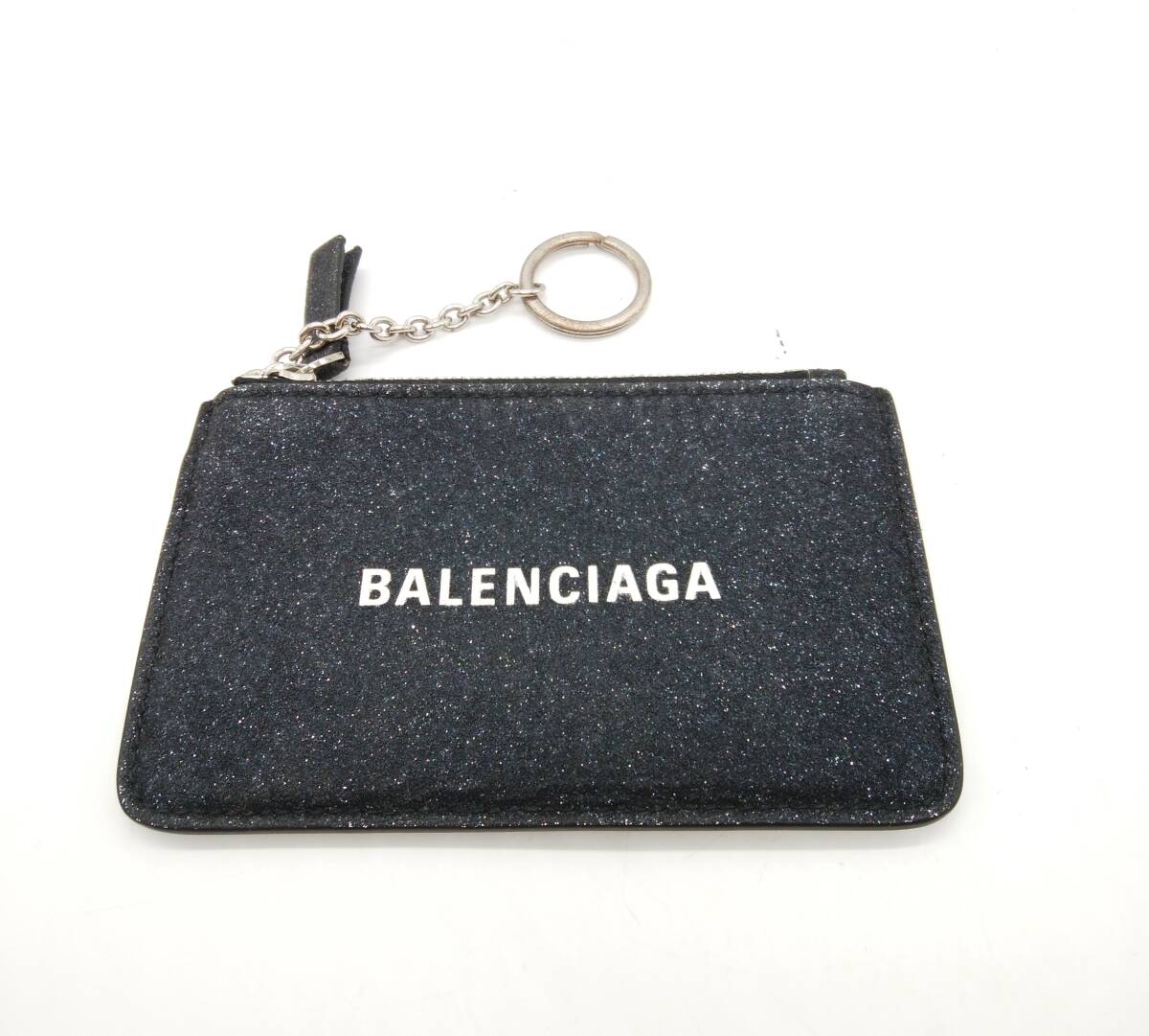 ■BALENCIAGA バレンシアガ 637130 レザー コインケース ブラック ラメ コインパース パスケース キーケース リング